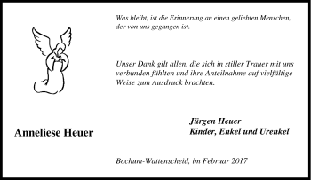 Traueranzeige von Anneliese Heuer von Tageszeitung