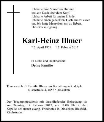 Traueranzeige von Karl-Heinz Illmer von Tageszeitung