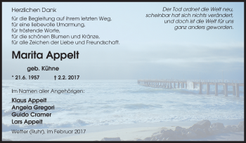 Traueranzeige von Marita Appelt von Tageszeitung