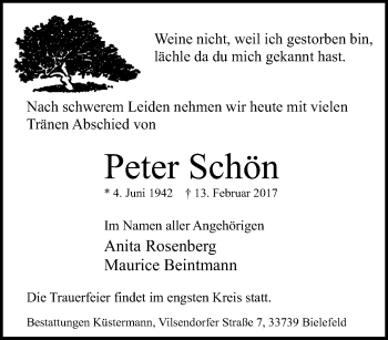 Traueranzeige von Peter Schön von Tageszeitung