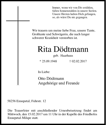 Traueranzeige von Rita Dödtmann von Tageszeitung