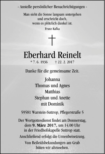 Traueranzeige von Eberhard Reinelt von Tageszeitung