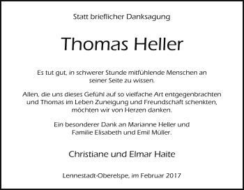 Traueranzeige von Thomas Heller von Tageszeitung