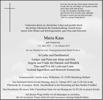 Traueranzeige von Maria Kaas von Tageszeitung