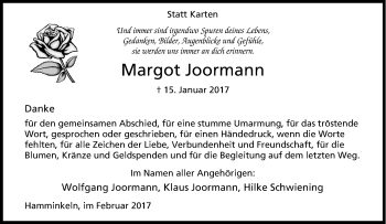 Traueranzeige von Margot Joormann von Tageszeitung