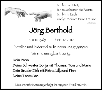 Traueranzeige von Jörg Berthold von Tageszeitung