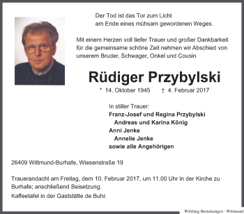 Traueranzeige von Rüdiger Przybylski von Tageszeitung