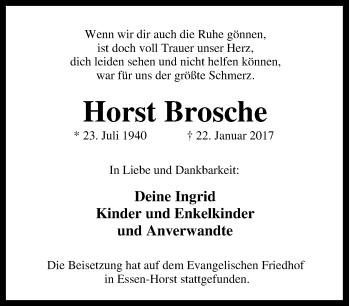 Traueranzeige von Horst Brosche von Tageszeitung