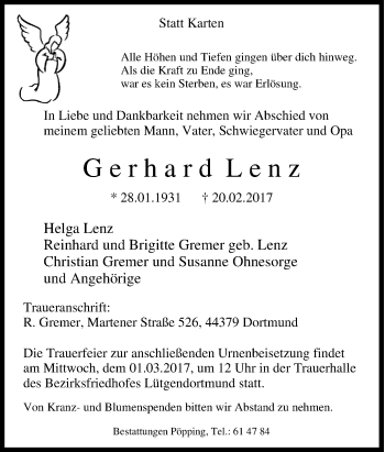 Traueranzeige von Gerhard Lenz von Tageszeitung