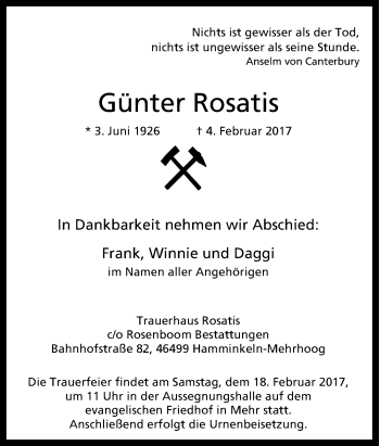 Traueranzeige von Günter Rosatis von Tageszeitung