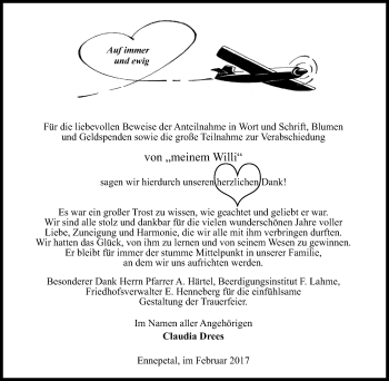 Traueranzeige von Willi  von Tageszeitung