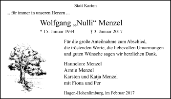 Traueranzeige von Wolfgang Menzel von Tageszeitung