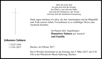 Traueranzeige von Johannes Salmen von Tageszeitung