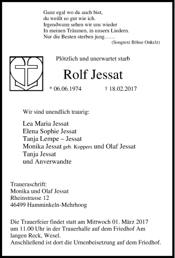 Traueranzeige von Rolf Jessat von Tageszeitung