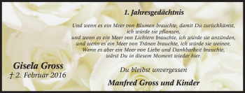 Traueranzeige von Gisela Gross von Tageszeitung