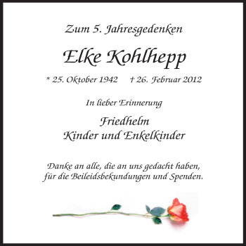 Traueranzeige von Elke Kohlhepp von Tageszeitung