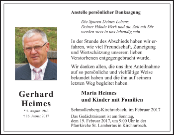 Traueranzeige von Gerhard Heimes von Tageszeitung