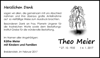 Traueranzeige von Theo Meier von Tageszeitung