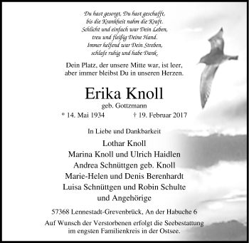 Traueranzeige von Erika Knoll von Tageszeitung