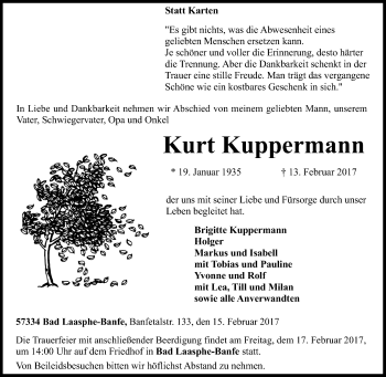 Traueranzeige von Kurt Kuppermann von Tageszeitung