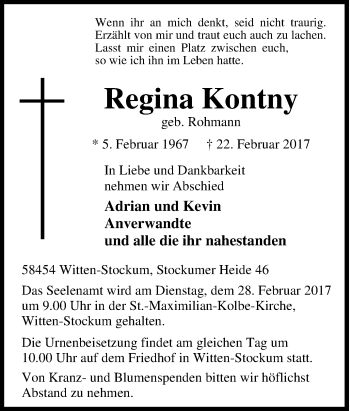 Traueranzeige von Regina Kontny von Tageszeitung