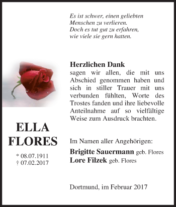 Traueranzeige von Ella Flores von Tageszeitung