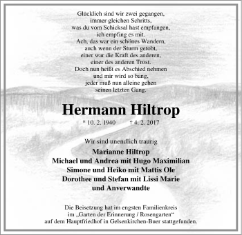 Traueranzeige von Hermann Hiltrop von Tageszeitung