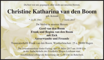 Traueranzeige von Christine Katharina van den Boom von Tageszeitung