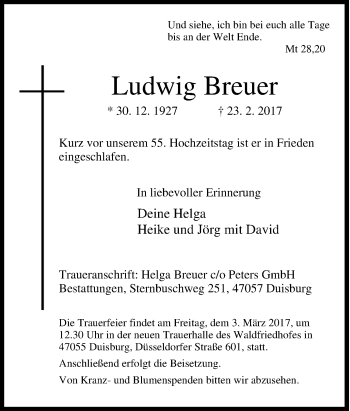Traueranzeige von Ludwig Breuer von Tageszeitung