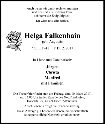 Traueranzeige von Helga Falkenhain von Tageszeitung