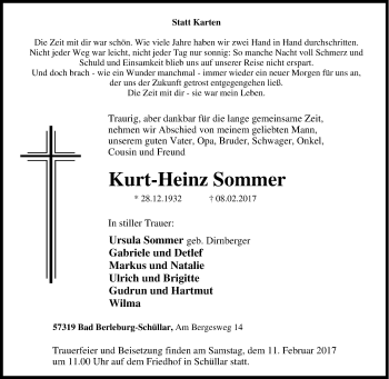 Traueranzeige von Kurt-Heinz Sommer von Tageszeitung
