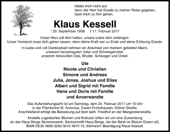 Traueranzeige von Klaus Kessell von Tageszeitung
