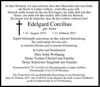 Traueranzeige von Edelgard Corcilius von Tageszeitung