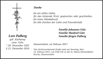 Traueranzeige von Lore Palberg von Tageszeitung