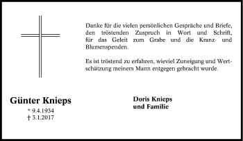 Traueranzeige von Günter Knieps von Tageszeitung