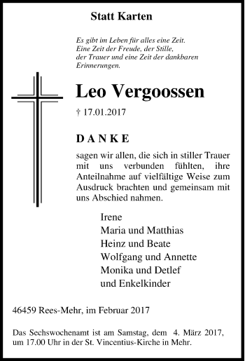 Traueranzeige von Leo Vergoossen von Tageszeitung