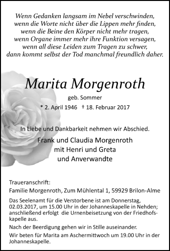 Traueranzeige von Marita Morgenroth von Tageszeitung