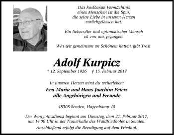 Traueranzeige von Adolf Kurpicz von Tageszeitung