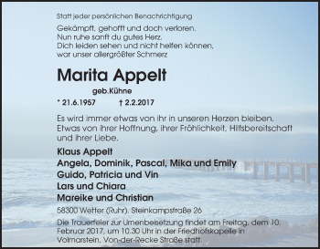 Traueranzeige von Marita Appelt von Tageszeitung