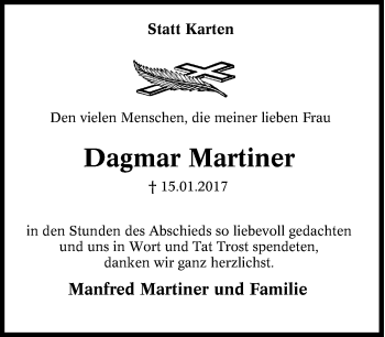 Traueranzeige von Dagmar Martiner von Tageszeitung