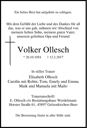 Traueranzeige von Volker Ollesch von Tageszeitung