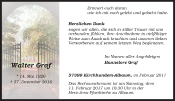 Traueranzeige von Walter Graf von Tageszeitung