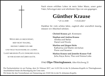 Traueranzeige von Günther Krause von Tageszeitung