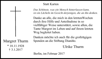 Traueranzeige von Margret Thurm von Tageszeitung