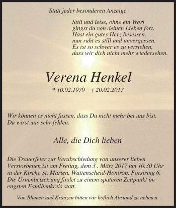 Traueranzeige von Verena Henkel von Tageszeitung