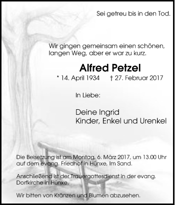 Traueranzeige von Alfred Petzel von Tageszeitung